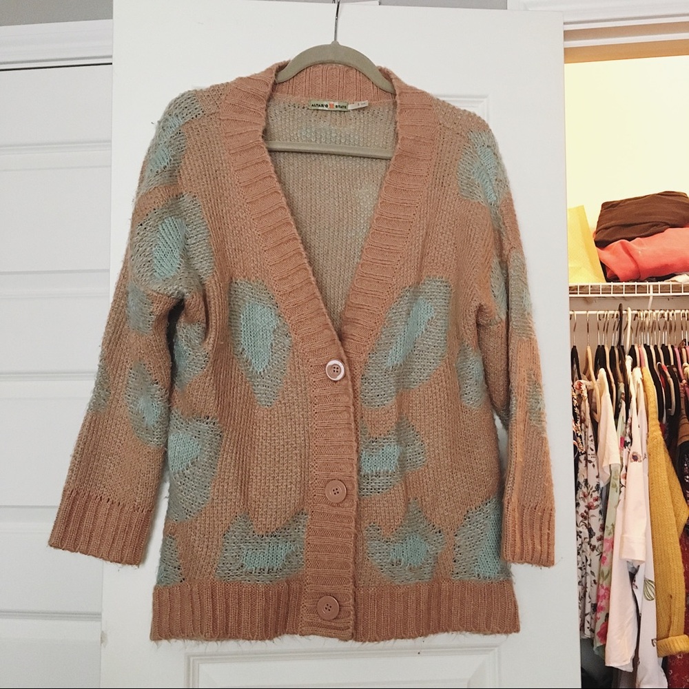Altar’d State Peach & Blue Leopard Cardigan